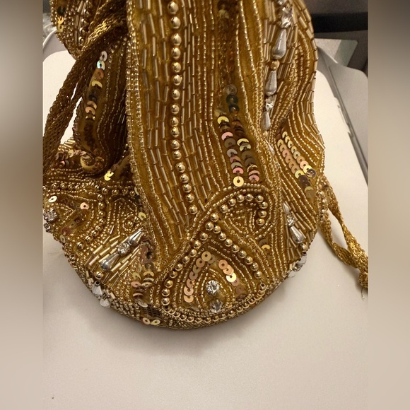 Hand Crafted Gold Beaded Clutch - Picture 2 of 13